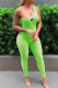 Green Fashion Sportswear Print Patchwork One Shoulder Jumpsuits