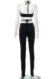 White Fashion Sexy Solid Frenulum Backless Strapless Sleeveless Two Pieces