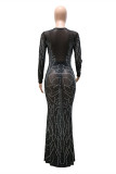 Pink Fashion Sexy Patchwork Hot Drilling See-through O Neck Evening Dress Dresses