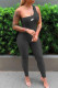 Black Fashion Sportswear Print Patchwork One Shoulder Jumpsuits