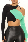 Green Sexy Solid Patchwork O Neck Tops