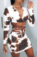 White Sexy Patchwork Tie-dye V Neck Long Sleeve Two Pieces