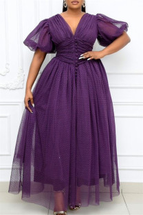 Purple Fashion Casual Solid Split Joint V Neck A Line Dresses