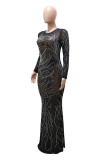 Pink Fashion Sexy Patchwork Hot Drilling See-through O Neck Evening Dress Dresses