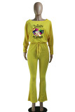 Yellow Casual Print Patchwork O Neck Jumpsuits
