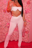 White Fashion Sexy Solid Frenulum Backless Strapless Sleeveless Two Pieces