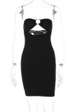 Colour Fashion Sexy Print Solid Hollowed Out Backless Strapless Sleeveless Dress