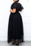 Black Fashion Casual Solid Split Joint V Neck A Line Dresses