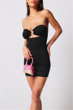 Colour Fashion Sexy Print Solid Hollowed Out Backless Strapless Sleeveless Dress