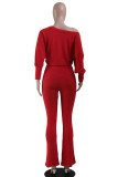 Red Casual Print Patchwork O Neck Jumpsuits