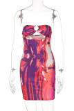 Colour Fashion Sexy Print Solid Hollowed Out Backless Strapless Sleeveless Dress