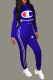 Royal Blue Casual Patchwork Hooded Collar Three Quarter Two Pieces