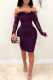 Purple Fashion Sexy Solid Patchwork Backless Off the Shoulder Long Sleeve Dresses