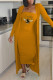 Yellow Casual Print Patchwork Strapless Long Sleeve Two Pieces