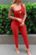 Red Fashion Sportswear Print Patchwork One Shoulder Jumpsuits