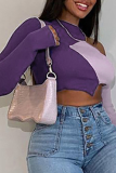 Purple Sexy Solid Patchwork O Neck Tops