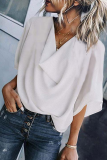 Grey Casual Solid Patchwork V Neck Tops