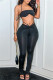 Black Fashion Sexy Solid Frenulum Backless Strapless Sleeveless Two Pieces