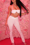 White Fashion Sexy Solid Frenulum Backless Strapless Sleeveless Two Pieces