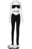 White Fashion Sexy Solid Frenulum Backless Strapless Sleeveless Two Pieces