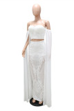 White Fashion Sexy Patchwork Sequins Backless Off the Shoulder Long Sleeve Two Pieces