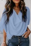 White Casual Solid Patchwork V Neck Tops