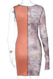 Brownness Fashion Sexy Print Hollowed Out Patchwork O Neck Long Sleeve Dresses
