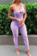 Purple Fashion Sportswear Print Patchwork One Shoulder Jumpsuits