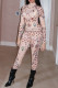 Khaki Fashion Casual Print Patchwork O Neck Long Sleeve Two Pieces