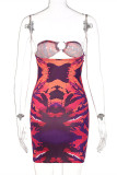 Colour Fashion Sexy Print Solid Hollowed Out Backless Strapless Sleeveless Dress