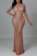 Pink Fashion Sexy Patchwork Hot Drilling See-through O Neck Evening Dress Dresses