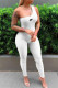 White Fashion Sportswear Print Patchwork One Shoulder Jumpsuits