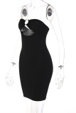 Colour Fashion Sexy Print Solid Hollowed Out Backless Strapless Sleeveless Dress