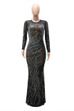 Pink Fashion Sexy Patchwork Hot Drilling See-through O Neck Evening Dress Dresses