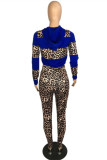 Red Fashion Casual Print Leopard Patchwork Hooded Collar Long Sleeve Two Pieces