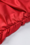 Red Sexy Solid Patchwork Fold Strapless One Step Skirt Dresses
