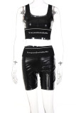 Black Sexy Print Patchwork U Neck Sleeveless Two Pieces