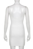 White Sexy Solid Hollowed Out Patchwork Backless Halter Pencil Skirt Dresses