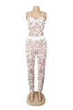 White Fashion Sexy Print See-through Backless Spaghetti Strap Sleeveless Two Pieces