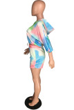 Multicolor Fashion Casual Print Tie Dye Basic Hooded Collar Long Sleeve Two Pieces