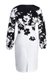 Red Fashion Casual Print Basic O Neck Long Sleeve Dresses