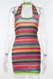 Colour Sexy Casual Print Backless Halter Sleeveless Dress
