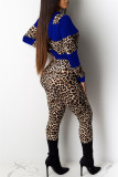 Red Fashion Casual Print Leopard Patchwork Hooded Collar Long Sleeve Two Pieces