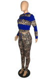 Red Fashion Casual Print Leopard Patchwork Hooded Collar Long Sleeve Two Pieces