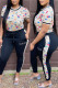 Khaki Fashion Casual Print Patchwork O Neck Short Sleeve Two Pieces