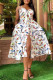 White Fashion Sexy Print Backless Slit Spaghetti Strap Sleeveless Dress