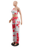 Yellow Sexy Casual Print Vests Pants One Shoulder Sleeveless Two Pieces