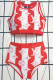 Red Fashion Vacation Print Patchwork Swimwears