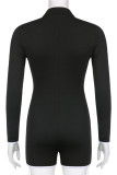 Black Sexy Solid Patchwork See-through Zipper Turndown Collar Regular Jumpsuits