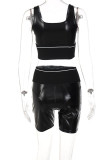 Black Sexy Print Patchwork U Neck Sleeveless Two Pieces